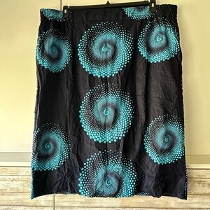 🌀 Ray Darten 4X Black Turquoise Spiral Print Midi Skirt Plus Size NWT